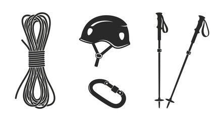 Climbing equipment set with rope helmet carabiner © Kamola