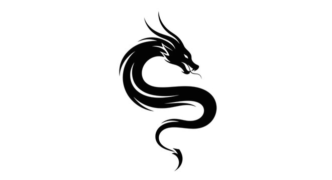 Black Dragon Silhouette on White Background