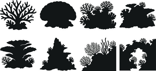Coral Reef Silhouette Collection with Marine Life and Underwater Elements © RIYAD CREATORS
