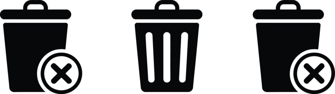 Trash delete icon, waste bin symbol for removing data files cleanup actions and digital interface delete function design.