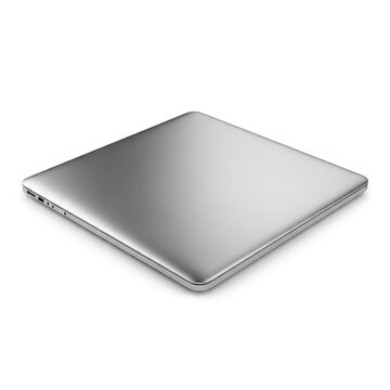 Sleek Silver Laptop Closed on White Background.