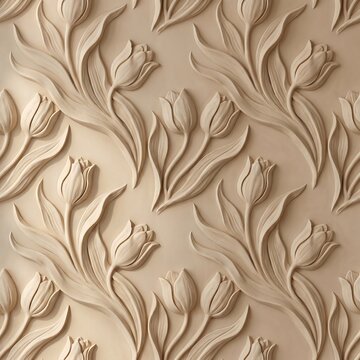 Light Tan Plaster Wall Texture With Embossed Tulip Floral Pattern