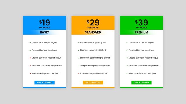 Blue Orange Green Tricolor Pricing Tier Showcase