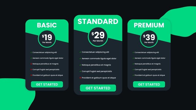Green Mint Dark Pricing Tier Cards Infographic