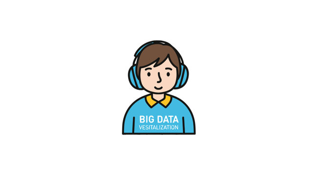 Cartoon man wearing blue headphones.