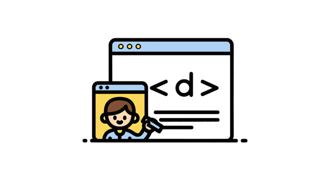 Cartoon programmer on devices coding.