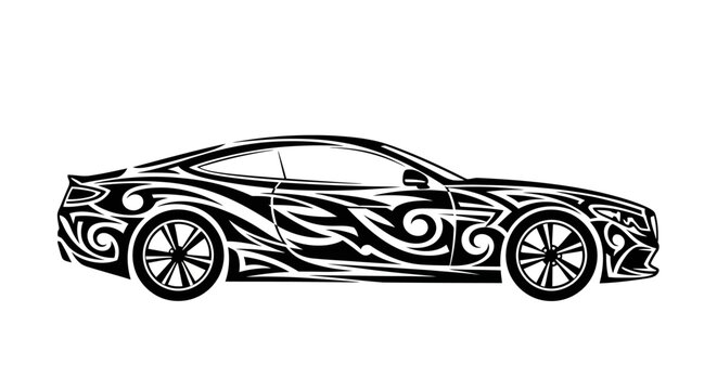 Car with tribal flame design.