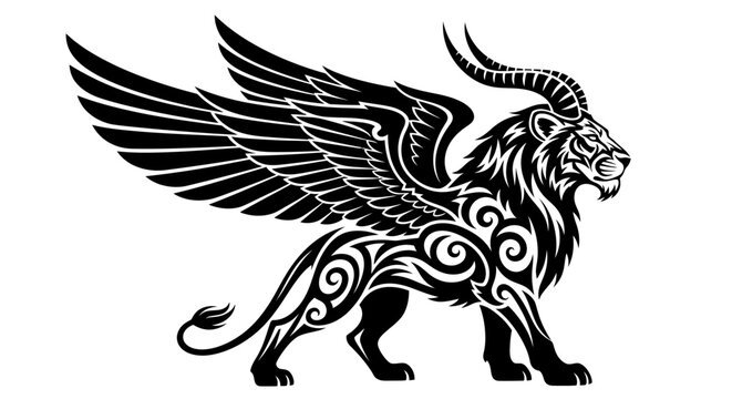 Mythical Winged Lion Creature Design.
