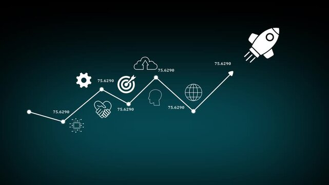 Businessman rocket launch investment growth, planning and starting corporate business start up aiming objective value development leadership and customer target group.4k motion graphics video