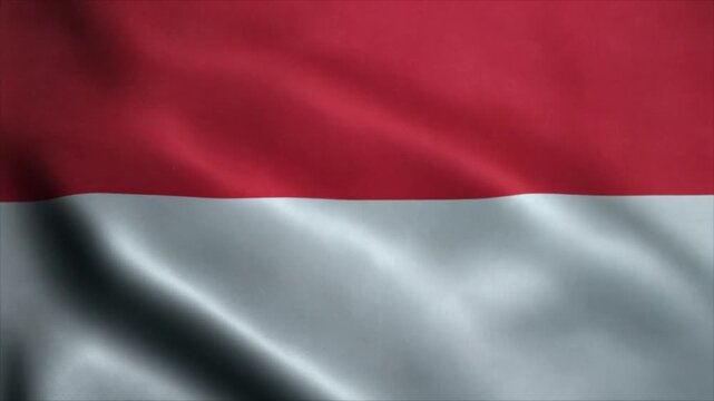 Waving Indonesian Flag with Red and White Horizontal Stripes and Fabric Texture national symbol patriotism