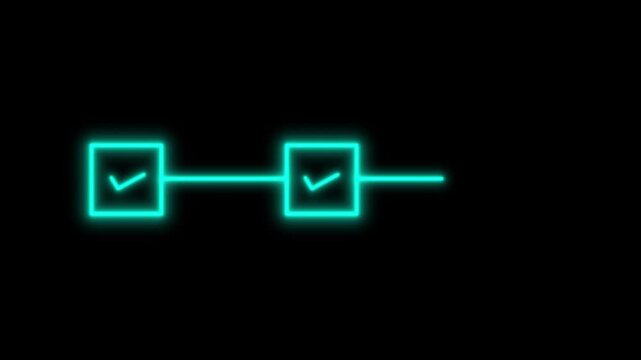 Horizontal Project Management Workflow Timeline with Approved Check Marks, 3 Options Neon Checklist Infographic Guide Business Concept.