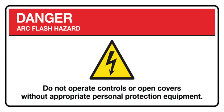 Arc flash hazard warning sign with yellow and black triangular symbol