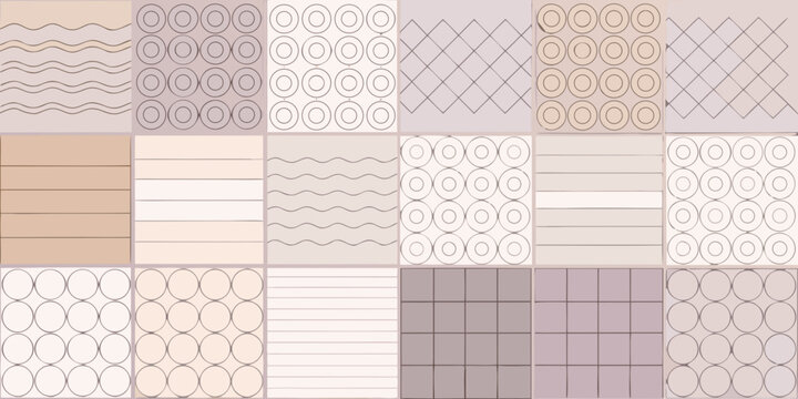 Geometric line art pattern with waves circles and grids in neutral tones