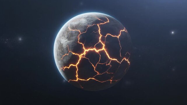 Cracked Planet Surface with Glowing Molten Core in Deep Space image photo