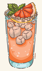 Niocte Classic paloma cocktail with grapefruit slice and salt rim, cute cartoon doodle vector illustration © Patharakan