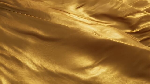 Luxurious golden fabric ripples with soft light and deep shadows, creating rich texture
