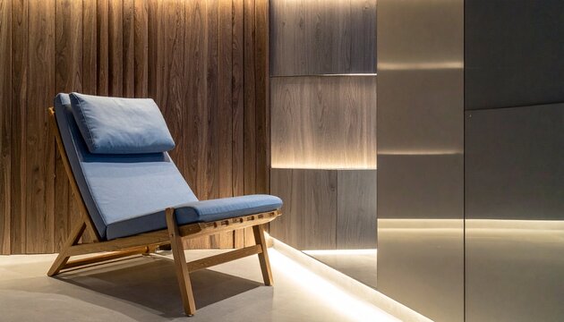 Modern Lounge Chair with Blue Cushions