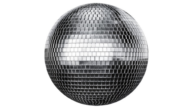 Shiny disco ball with mirrored facets, isolated on transparent background