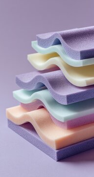 Stacked colorful foam layers against a muted purple background