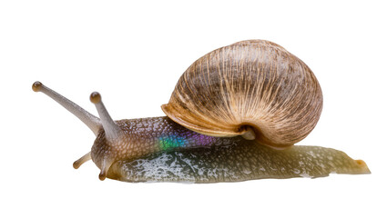 Garden snail with iridescent slime trail, isolated on transparent background © pixogram