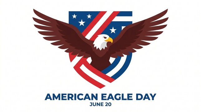 Modern flat vector illustration of bald eagle and stars for American Eagle Day