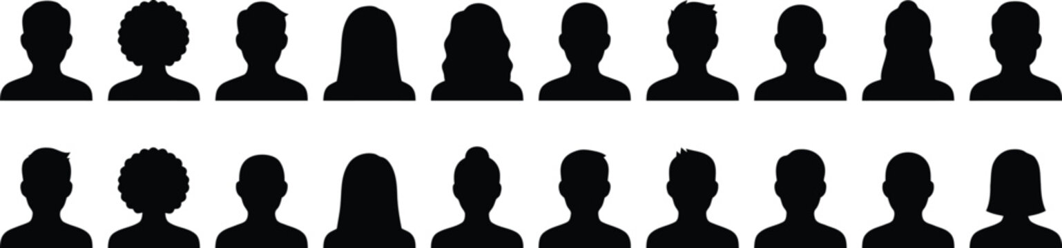 Set of diverse silhouettes showing different hairstyles and head shapes