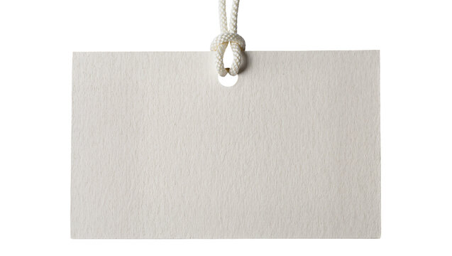 Blank textured paper tag with knotted string, isolated on transparent background