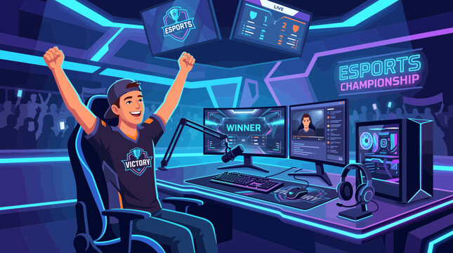 Victorious Gamer Celebrates Win in Esports Championship Event