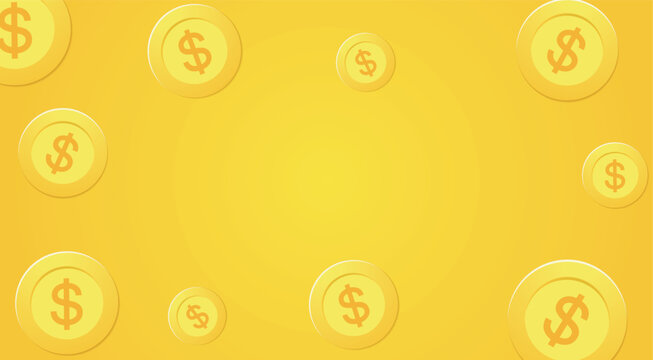 Dollar coins on yellow vector Background