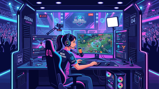 Professional Gamer Competing in Esports Championship Live Stream