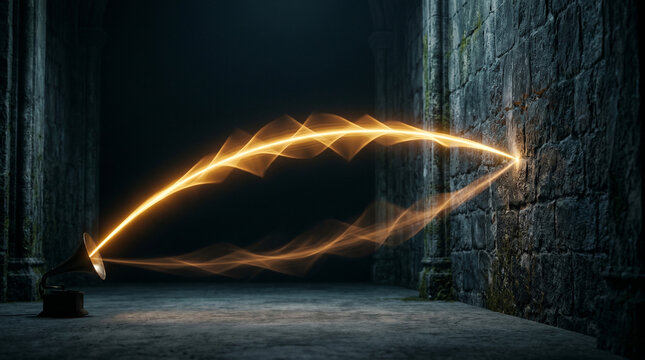 Gramophone Projecting a Light Beam Rebounding off a Stone Wall