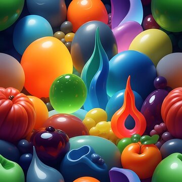 Vibrant Abstract 3D Render Featuring Colorful Glossy Spheres and Organic Shapes.