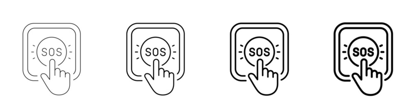 Emergency Button SOS Panic Alarm Alert Signal Line Art Icon Vector Illustration