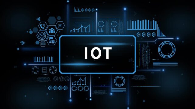 Internet of Things I O T technology data analysis futuristic digital interface network connection global connectivity smart devices innovation concept. 4k motion video isolated on black background.