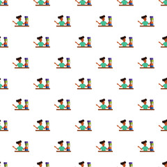 Obraz premium Young girl standing with a stack of colorful books, creating a seamless education pattern