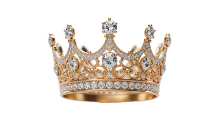Fototapeta premium Ornate gold crown with diamonds, isolated on transparent background