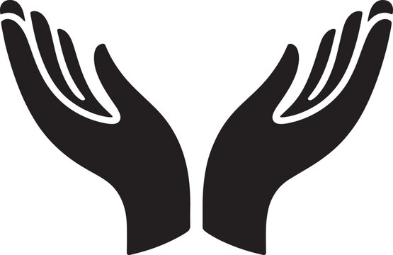 Black silhouette icon of two cupped hands representing care protection giving with protection offering receiving kindness silhouette minimalist community charitable philanthropy partnership
