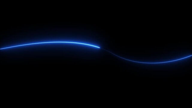 Bright neon Blue laser curve line abstract technology. Fast speed Horizontal neon line animation moving from right to left on a 4k animation video with black background.