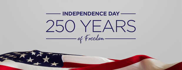 Close-Up of American Flag with Gradient Background Celebrating 250 Years of Freedom for Independence Day, Patriotic Visual with Bold Text