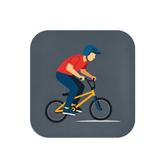 Naklejka premium Flat Vector Illustration Of A Person Riding A Yellow Bmx Bike Wearing A Blue Helmet And Red Shirt