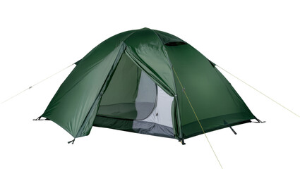 Green dome camping tent with mesh window, isolated on transparent background © Piotr