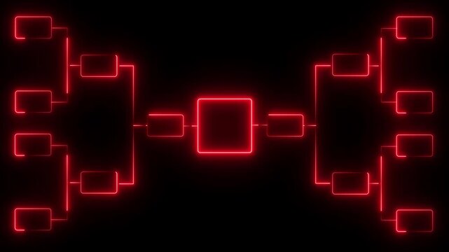 Abstract neon 32 team tournament bracket championship template with white line animation isolated on black background. Championship bracket schedule for football, basketball.