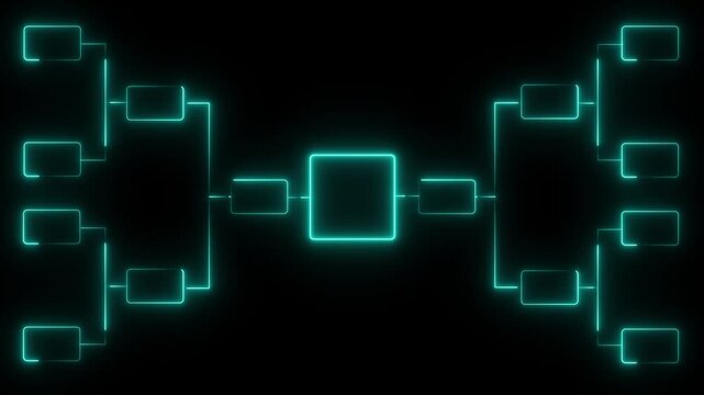 Abstract neon 32 team tournament bracket championship template with white line animation isolated on black background. Championship bracket schedule for football, basketball.