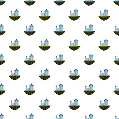 Naklejka premium Floating fantasy castles seamless pattern on white background