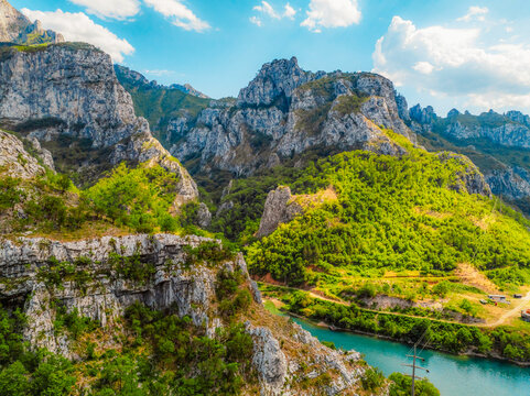 Azure Neretva river and canyon neretva betwen jablanica and mostar in Bosnia. mountains in a narrow place in the canon