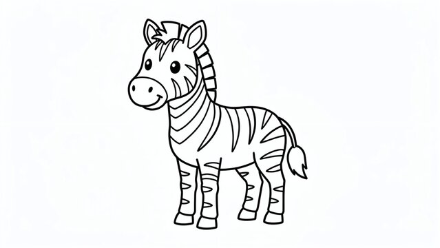 Cute cartoon zebra line art drawing for children's coloring books and educational materials, isolated on a clean white background, perfect for graphic design projects.