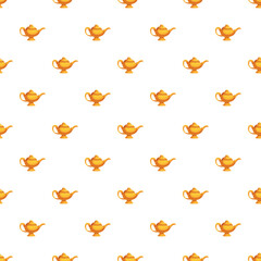 Naklejka premium Repeating golden magic lamp creating a seamless pattern on a white background