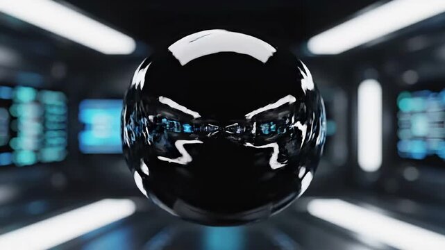 Abstract futuristic orb reflecting a technological tunnel, representing innovation and artificial intelligence