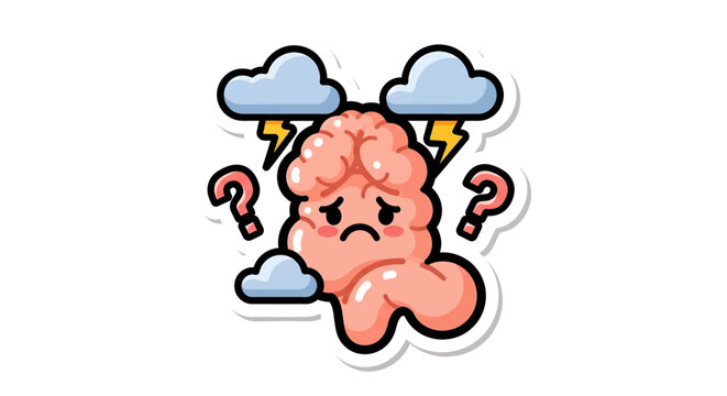 Cartoon brain with worried expression.