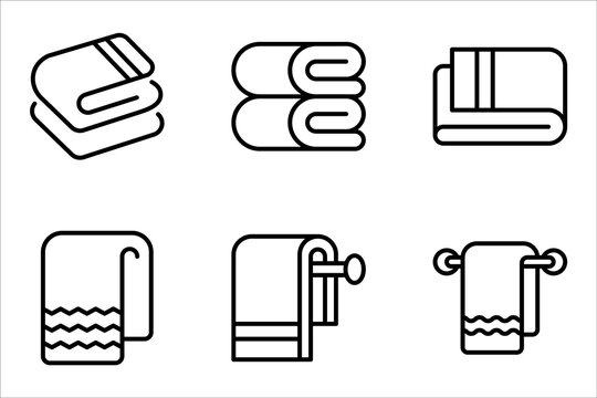 Hotel bath towel icon set. Folded towels. Stacked textile fabric, vector illustration on white background